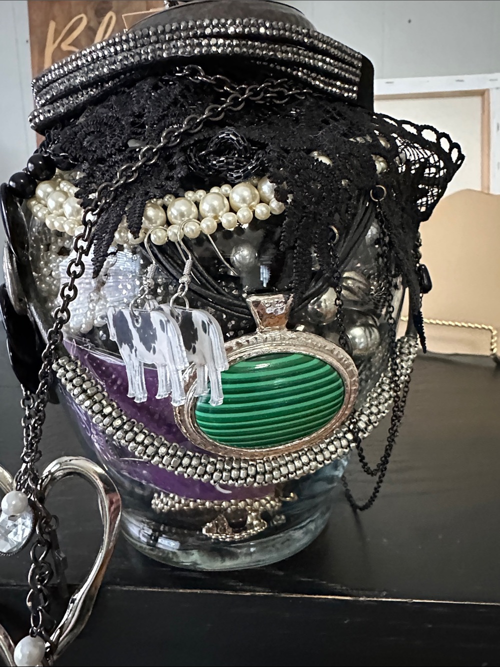 Mystery Jewelry Jar In Statement Black and Silver Colors.